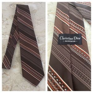 Vintage Christian Dior Tie Brown & Tan Retro Tones